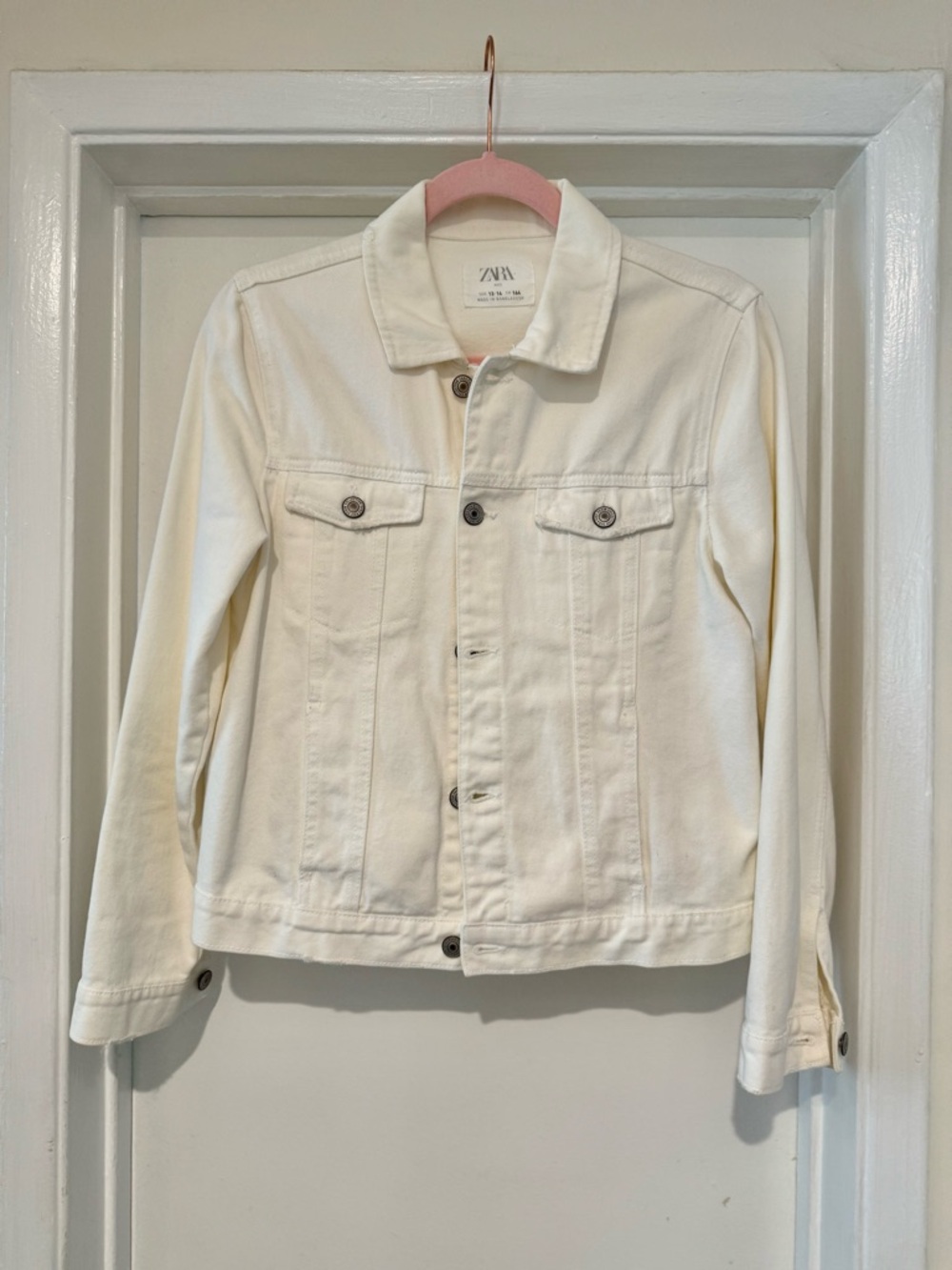 ZARA Girls Size 13-14 (Fits Women's XS) White Denim Jean Jacket
